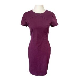 Banana Republic Sheath Rich Purple Mini Dress SZ 2 Short Sleeve Zip Back